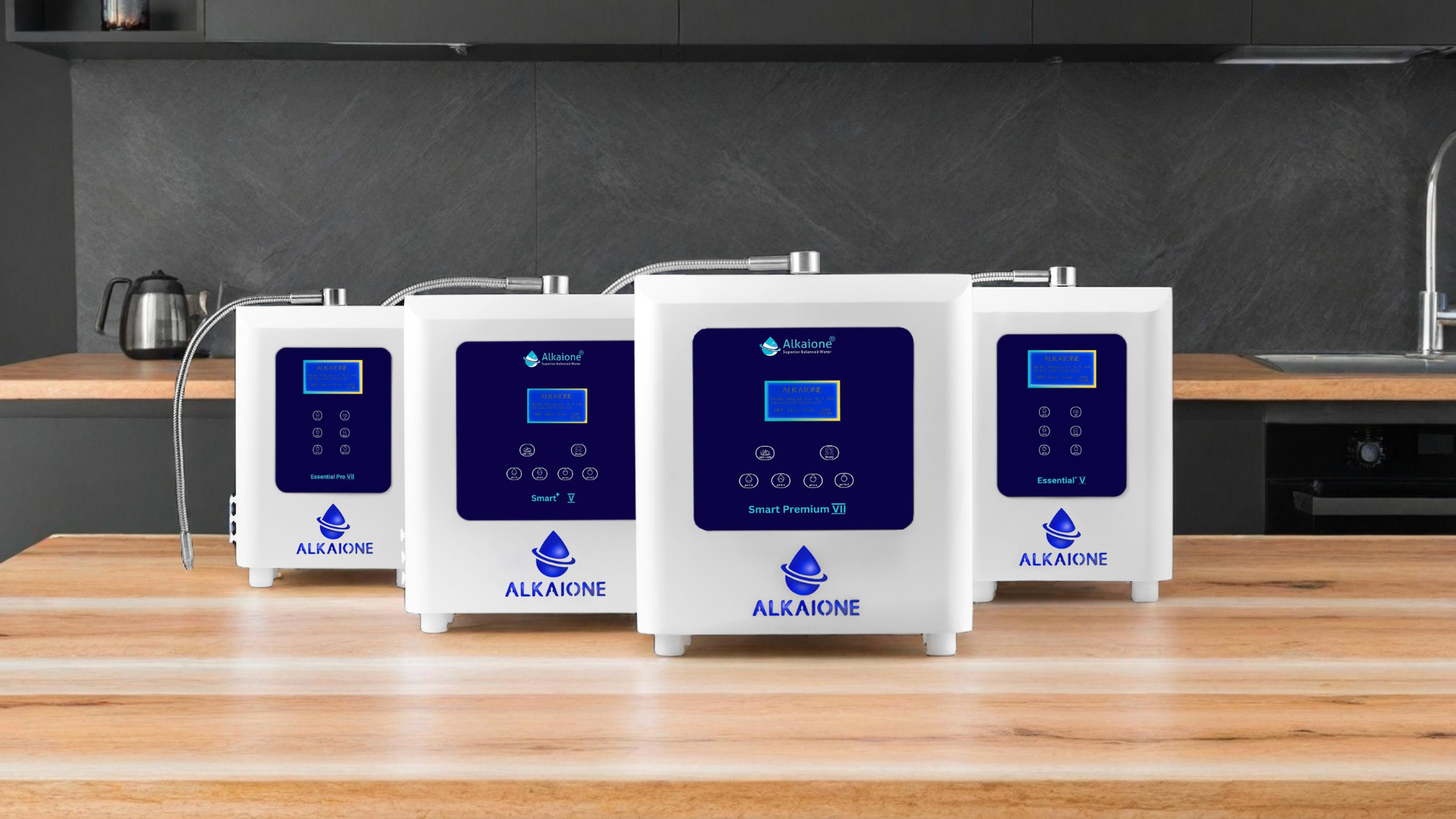 Alkaione Premium Water Ionizer Product Lineup - Essential VII, Smart V, Smart Premium VII models